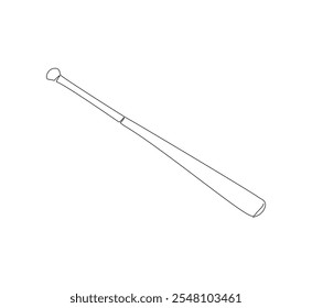 Continuous line baseball bat drawing of wooden, pitcher, hardball, softball, sports, activity, american, game. Vector