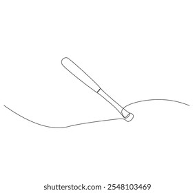 Continuous line baseball bat drawing of wooden, pitcher, hardball, softball, sports, activity, american, game. Vector