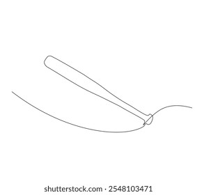 Continuous line baseball bat drawing of wooden, pitcher, hardball, softball, sports, activity, american, game. Vector