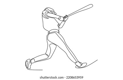 Continuous line baseball player ready to hit the ball