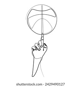 continuous line of basketball attraction.one line drawing of hand and basketball.action of rotating basketball with fingers of hand