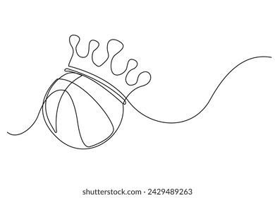 línea continua de baloncesto y corona.una línea de dibujo de baloncesto y corona.línea de arte de baloncesto y corona rey aislado fondo blanco