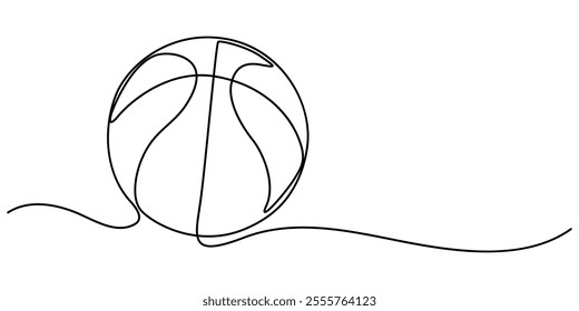 continuous line of basketball.one line drawing of vector illustration. line art isolated white background, Modern illustration of a continuous one-line drawing of a basketball icon, A pro vector. 