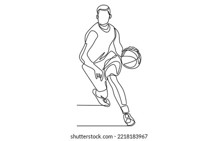 Continuous line of basketball player dribbling the ball