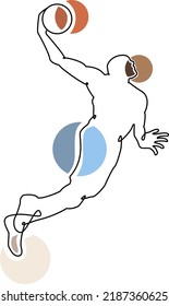 Continuous line basketball player. One line basketball player with colour