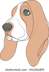 Continuous line Basset Hound. Single line minimal style dog vector illustration. Portrait
