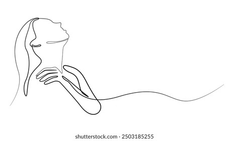 continuous line of bathing woman.one line drawing of bathing woman using beauty products.single line vector illustration.isolated white background