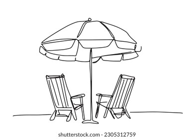 continuous line beach chair beach umbrella travel summer seaside hand drawn illustration day line vector