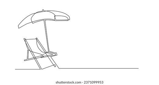 continuous line of beach chairs and umbrellas.single line vector of beach umbrellas and chairst.holiday simple line elements