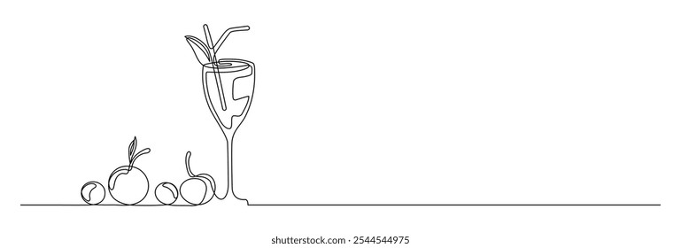 Continuous line beach party aviation cocktail icon isolated. Vector sketch drink illustration.