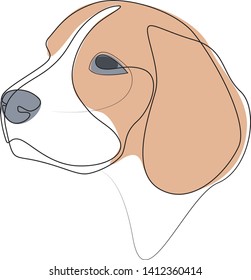 Continuous line Beagle. Single line minimal style dog vector illustration. Portrait