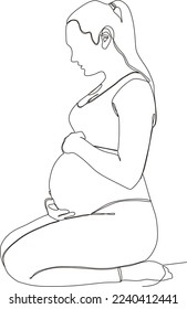  continuous line of beautiful pregnant woman in yoga pose