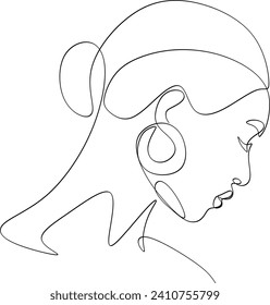 Continuous line of a beautiful woman. Hand drawn abstract face. Minimal art. Trendy style. Without artificial intelligence.