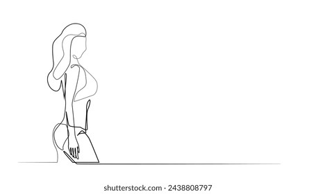continuous line of beautiful woman's hand in bikini.beautiful curvy woman's body in bikini drawn in one line.isolated white background