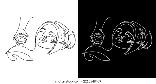 Continuous Line Of Beauty Care. Line Drawing Of Beauty Care. Giving Ingredients To Facial Skin During Spa. Female Beauty Line Art