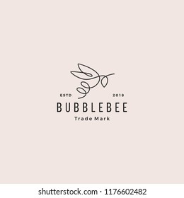 continuous line bee logo, hipster retro vintage vector icon, bumblebee outline monoline linear illustration