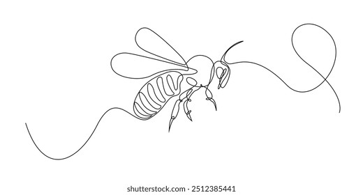 continuous line of bees.one line drawing of flying bees.minimalist single line vector illustration.isolated white background