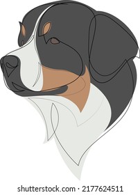 Continuous line Bernese Mountain Dog. Single line minimalist style dog vector illustration. Portrait