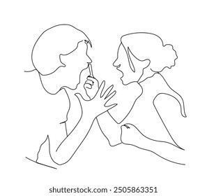 Continuous line of bickering.male and female bickering. Single line family bickering. One line drawing domestic conflict, relationship problems