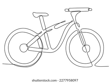 Continuous line, bicycle travel suitable for holiday. Drawing of set Exercise. (Vector illustration one line drawing)