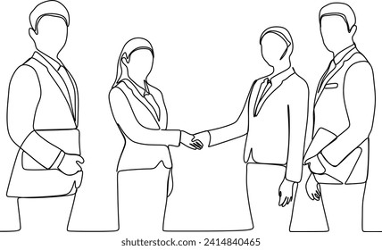 continuous line of big company business team handshake