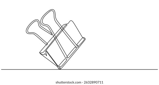 continuous line of binder clips. drawing of one line of paper binder clips. minimal lines. single line vector illustration. isolated white background, Paper Clip and Binder Clip Line icon, Sketch.