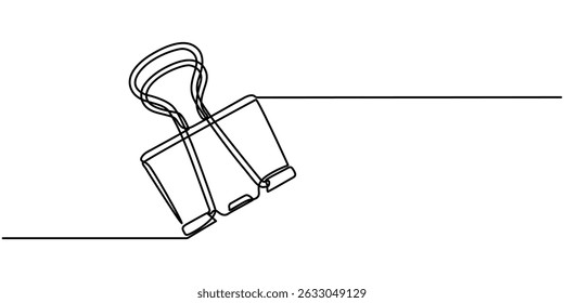 línea continua de Clips de encuadernación. dibujo de una línea de Clips de encuadernación de papel. líneas mínimas. Ilustración vectorial de una sola línea. fondo blanco aislado, Clip de papel e icono de línea de Clip de encuadernación, bosquejo. 
