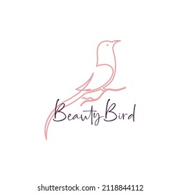 continuous line bird long tail logo design, vector graphic symbol icon sign illustration