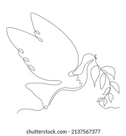 pájaro de línea continua con el concepto de paz de la rama de olivo fondo de ilustración vectorial