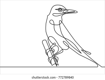 Continuous line bird.vector illustration. One line drawing. Concept for logo, card, banner, poster, flyer