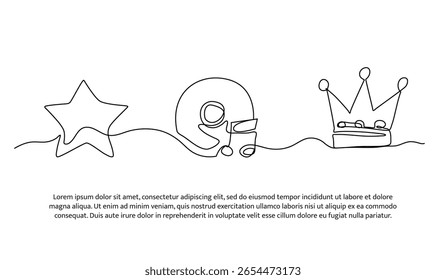 Continuous line birthday celebration. Single line decorative element drawn on white.