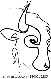 Continuous line bison logo. Hairy buffalo one line vector drawing. Animal wildlife concept.