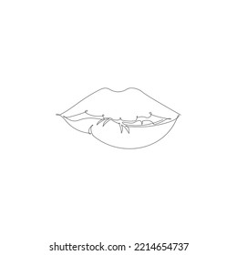 continuous line biting lips on a white background. Vector illustration.
