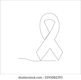 Continuous line Black awareness ribbon on white background. Symbol of sadness and melanoma.vector illustration