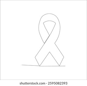 Continuous line Black awareness ribbon on white background. Symbol of sadness and melanoma.vector illustration