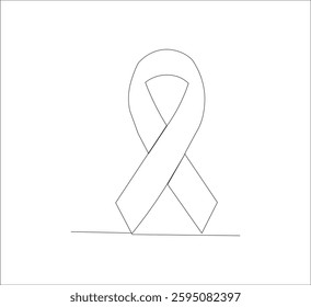 Continuous line Black awareness ribbon on white background. Symbol of sadness and melanoma.vector illustration