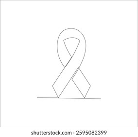 Continuous line Black awareness ribbon on white background. Symbol of sadness and melanoma.vector illustration