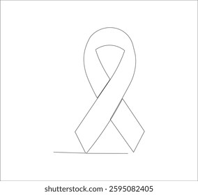 Continuous line Black awareness ribbon on white background. Symbol of sadness and melanoma.vector illustration