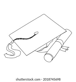 continuous line black graduation cap with degree
