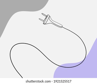 Línea continua, Línea de enchufes de alimentación negra. Dibujo del conjunto Electrical. (Dibujo de la ilustración del vector con un plano de línea)