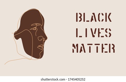 Continuous line Black skin man with the text "Black Lives Matter". Vector illustration. Simple hand drawn illustration.