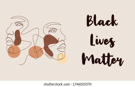 Continuous line Black skin man with the text "Black Lives Matter". Vector illustration. Simple hand drawn illustration.
