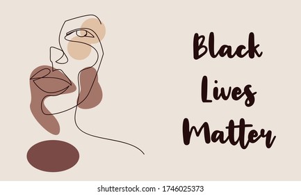 Continuous line Black skin man with the text "Black Lives Matter". Vector illustration. Simple hand drawn illustration.
