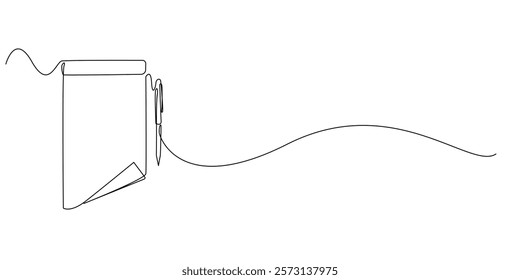 continuous line of blank piece of paper and pen.one line drawing of paper and pen for writing messages,orders,notes etc.single line vector illustration.isolated white background