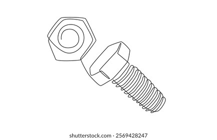 continuous line of bolt and nuts illustration
