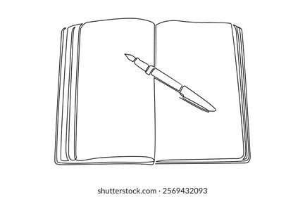 continuous line of book and pen vector illustration