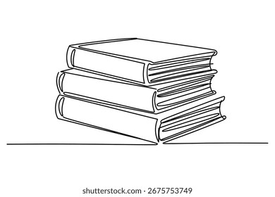 Continuous line book pile sketch symbolizing knowledge school research and literary study concept