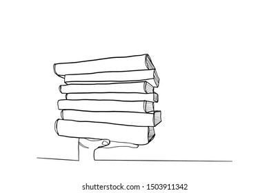 Continuous line of books stack of books book knowledge. Education concept, learn Hand drawn graduation day, design vector illustration
