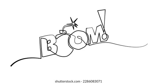 continuous line boom word for comics,posters,picture stories.single line boom word