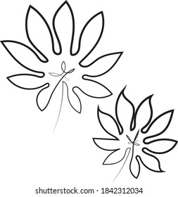Continuous line botanical art. Two abstract leaves contour drawing